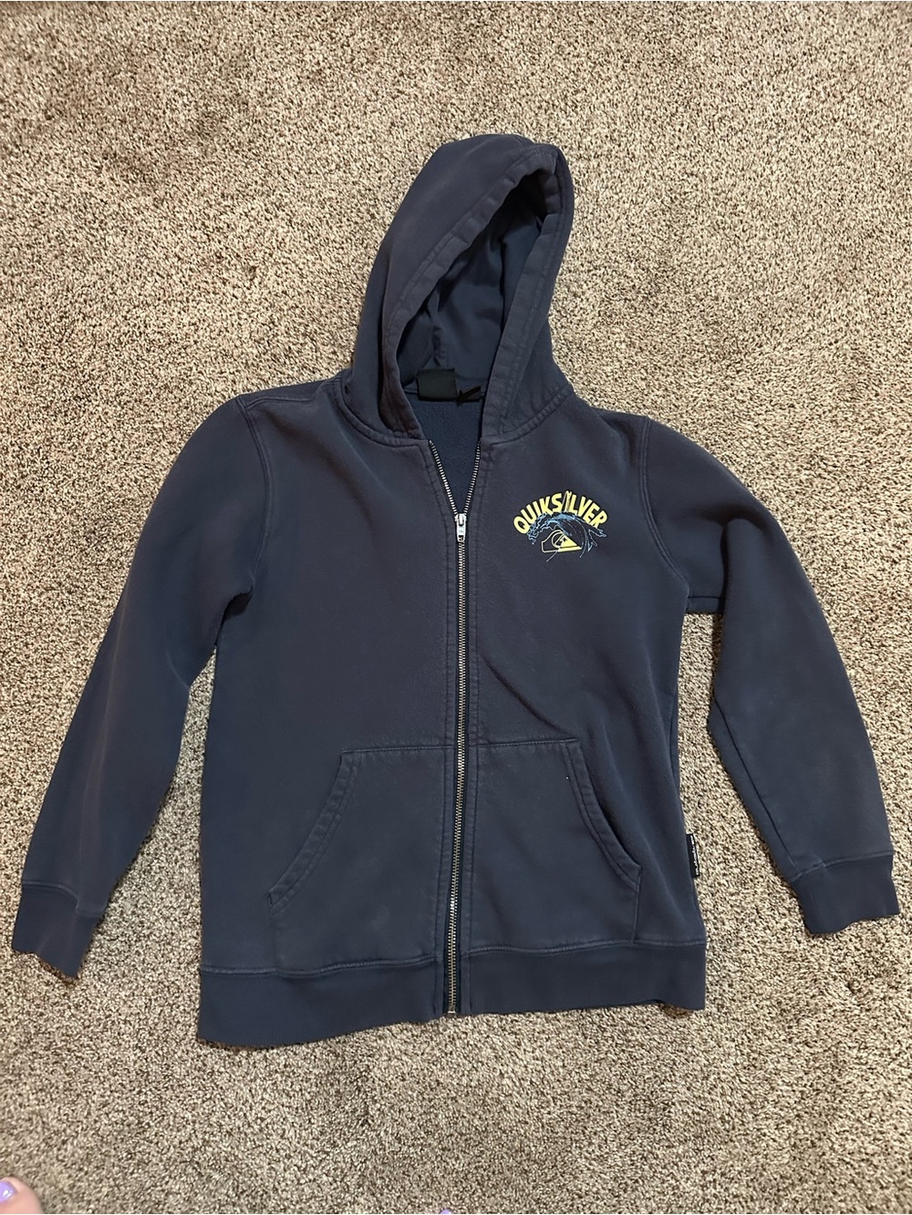 Quiksilver Kids Navy Zip Hoodie with Yellow Logo